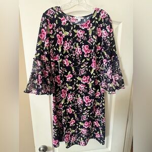 Chelsea Taylor Floral Bell Sleeve Mid Length Dress Women’s Size 8